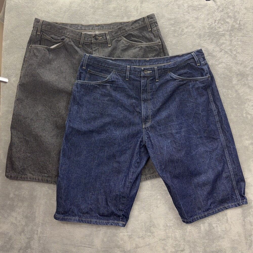 Dickies Jean Shorts Men 44x15 Blue Black Wide Leg Denim Workwear Jorts Lot Of 2